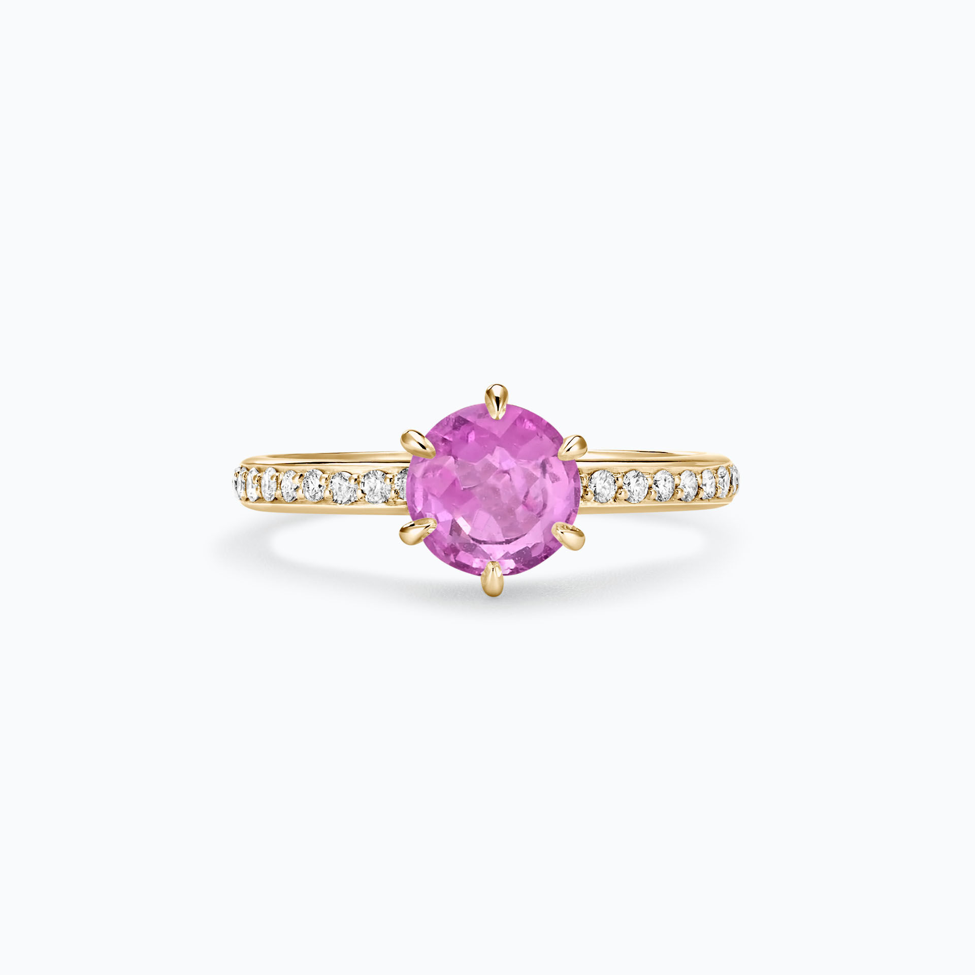 Solitaire Pavé Tulipe Saphir Rose 6 mm